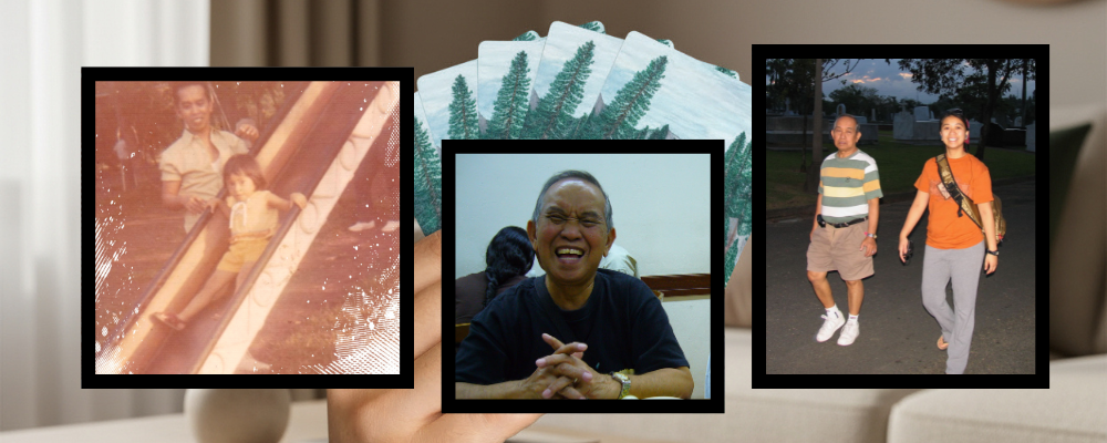 Photo collage of Marife Rosales and her father Godofredo Sr. across different stages of life