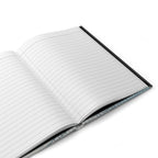 Open notebook with lined pages on a white background