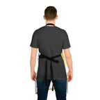 Person wearing a black apron on a white background