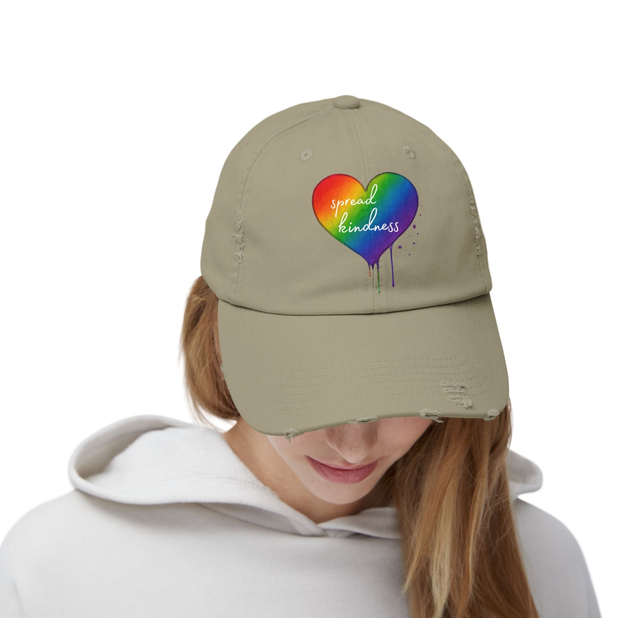 Cap, Rainbow Drip Heart "Spread Kindness" - Distressed