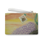 Pouch with floral design and postcard on a white background