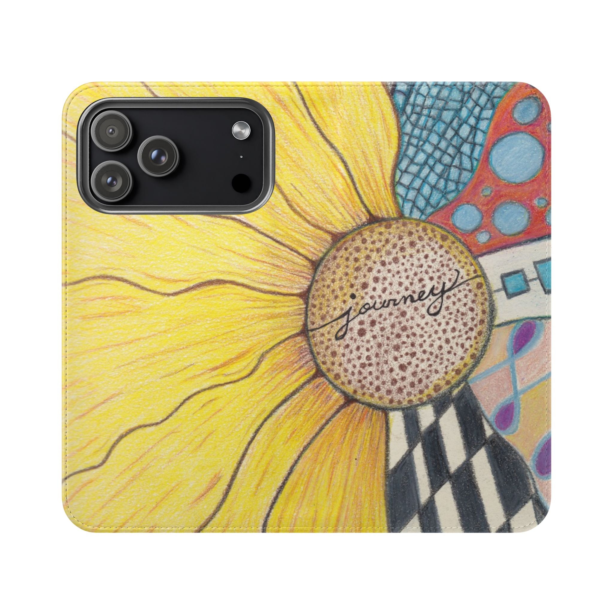 Phone Case, Sunflower Journey Flip Case – Artistic Floral