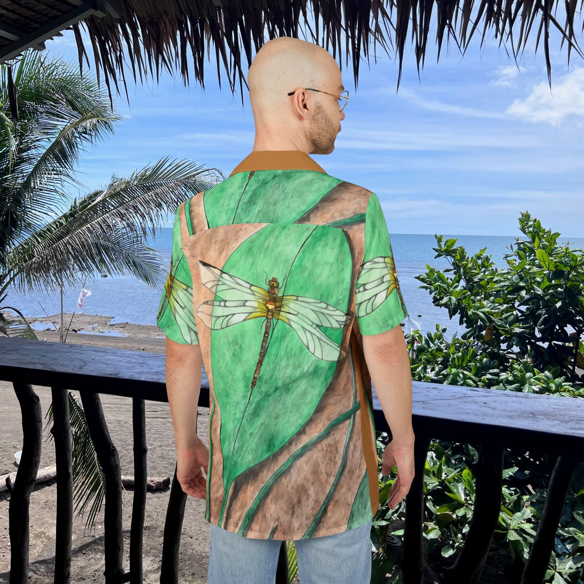 Shirt, Dragonfly on a Leaf Hawaiian Shirt (multiple sizes)