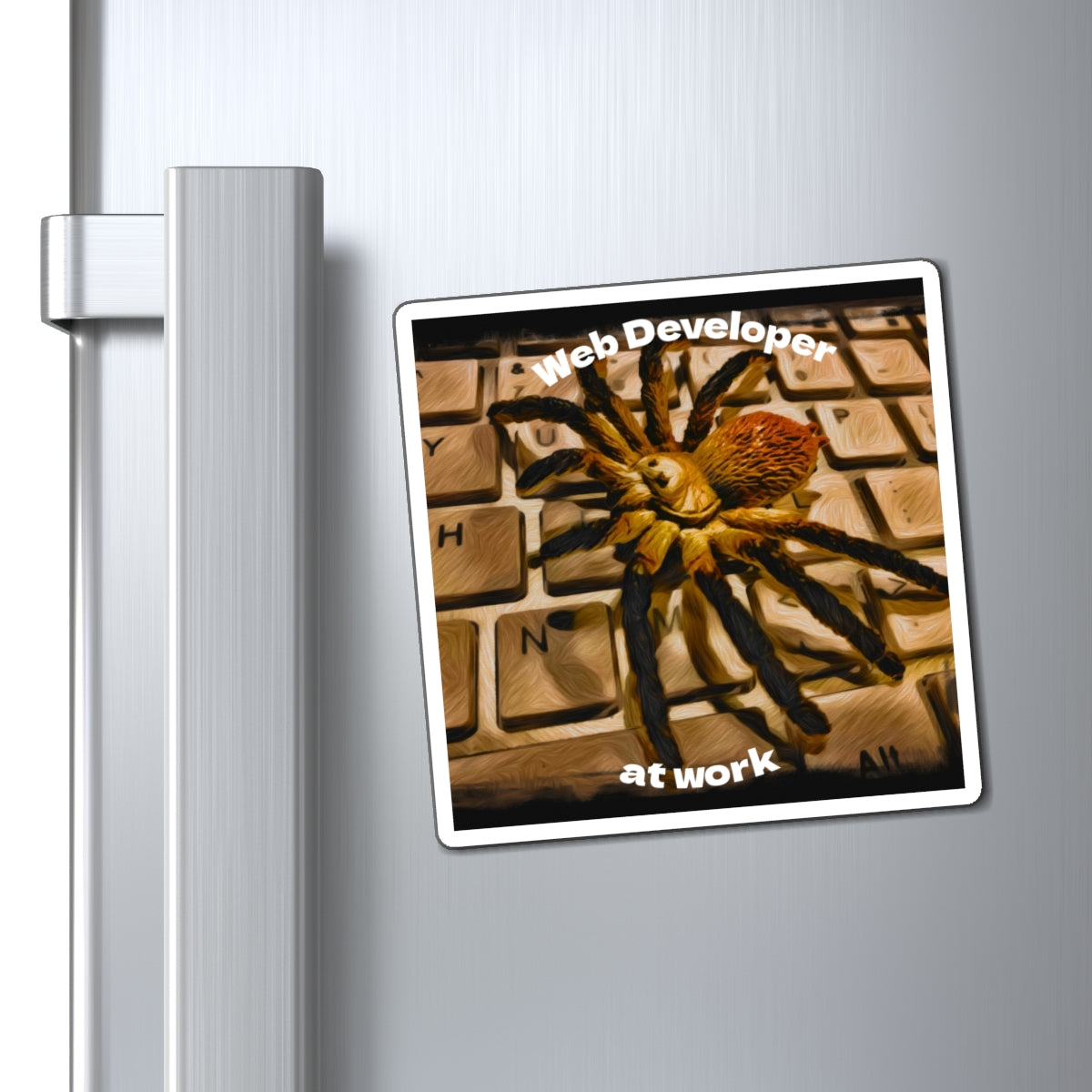 Magnet — "Web Developer at Work" Spider on Keyboard
