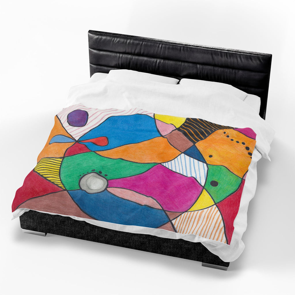 Blanket, Abstract Colorful Geometry Velveteen Plush