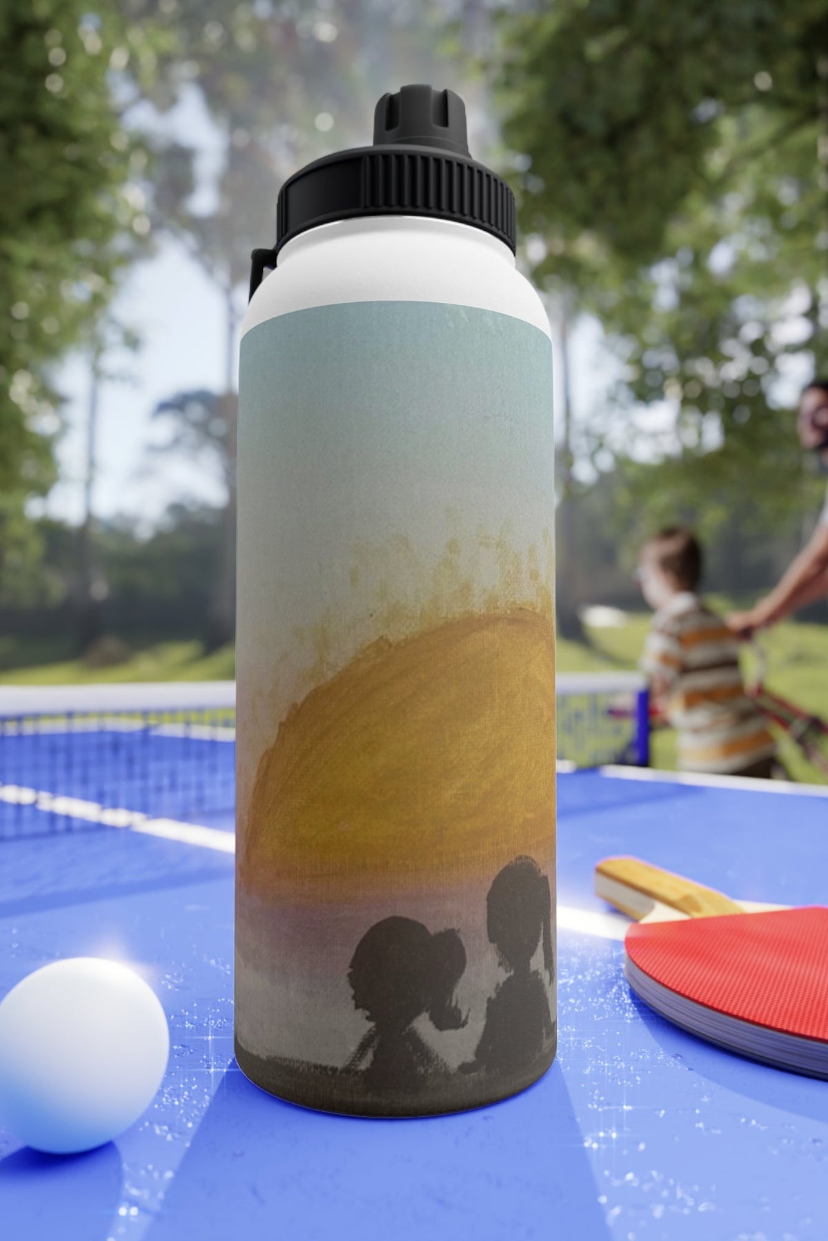 Stainless Steel Water Bottle — Sunset Silhouette Kids Scene