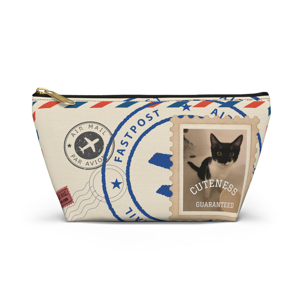 Cat Stamp Airmail Accessory Pouch — Cute Postage Cosmetic Bag