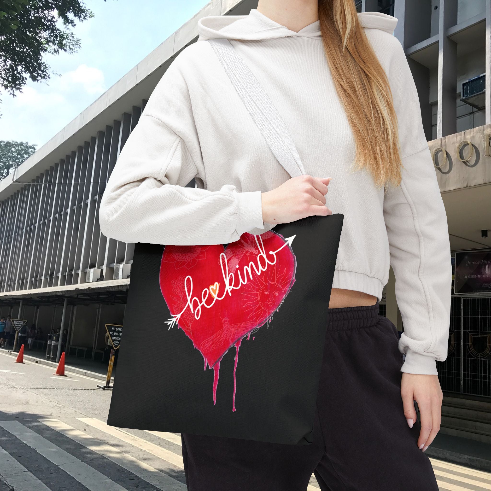 Bag, Be Kind Heart Tote Bag — Personalized Inspirational Canvas Tote