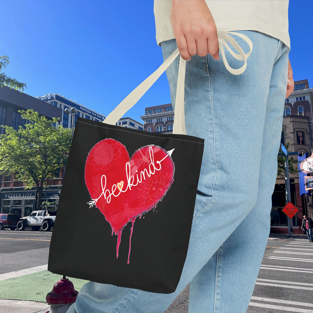 Bag, Be Kind Heart Tote Bag — Personalized Inspirational Canvas Tote