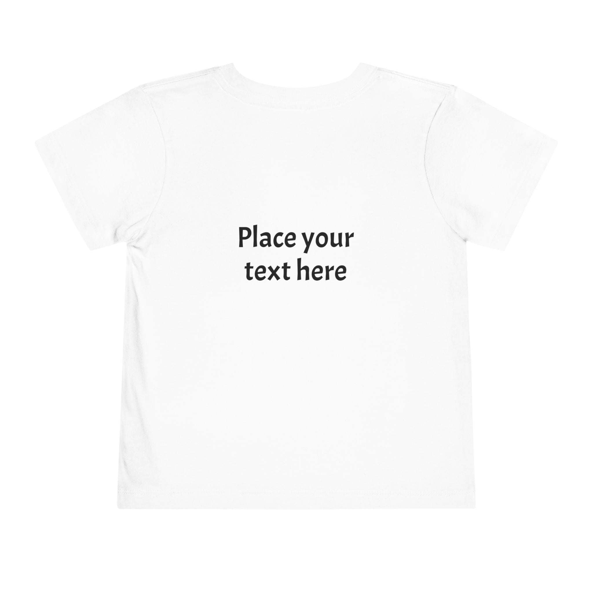 back of white t-shirt with customizable text area on a white background
