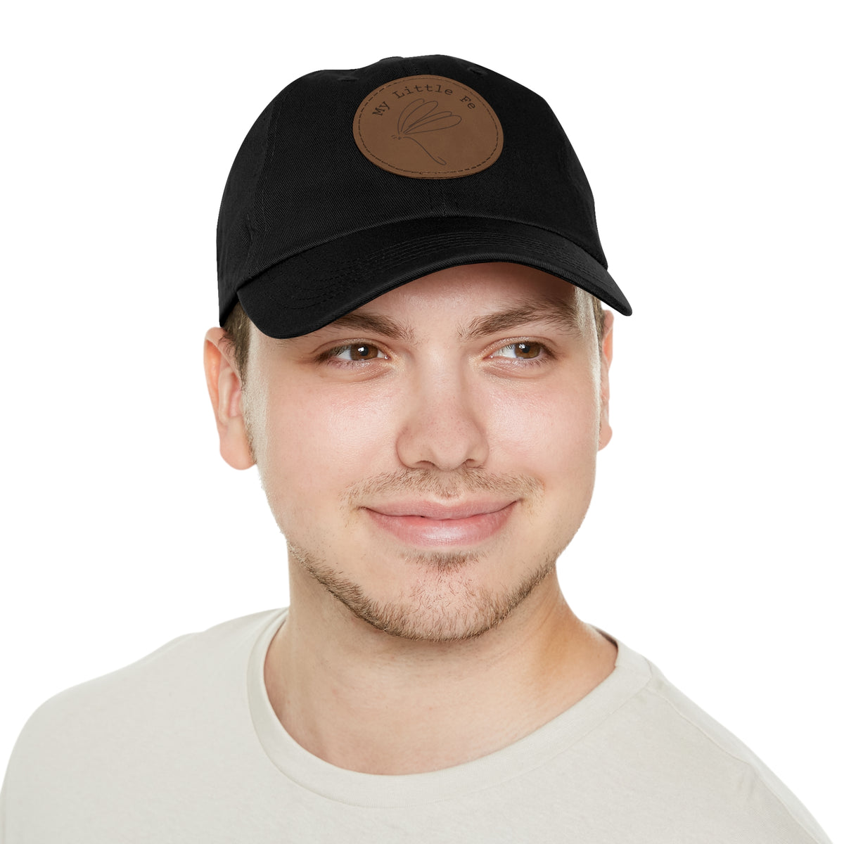 Hat, Dragonfly Stick Drawing Faux Leather Patch Dad Cap