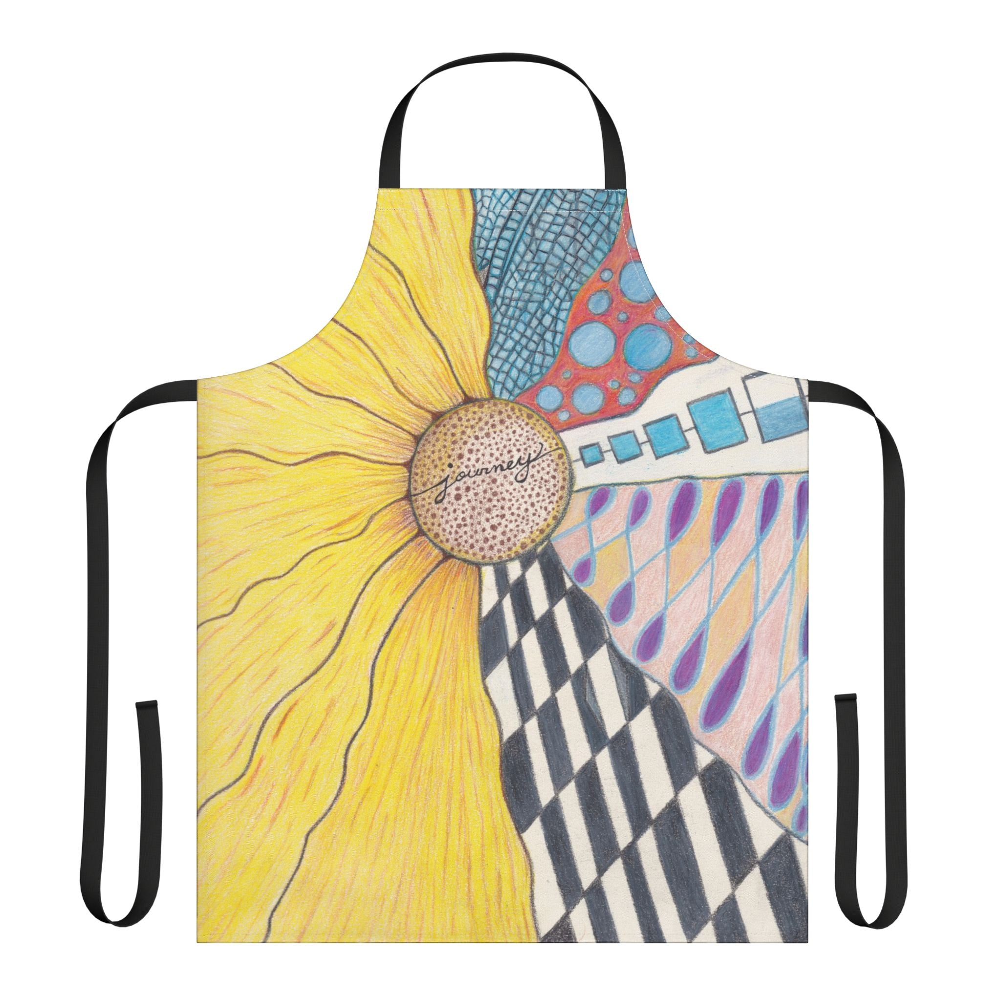 Colorful apron with a sunflower design on a white background