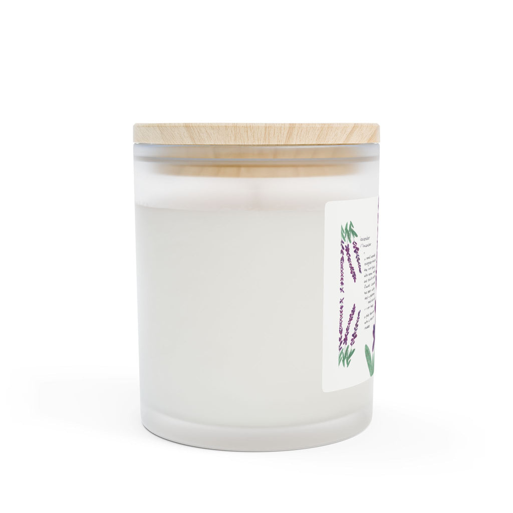 Candle, Lavender Plant Drawing — Frosted Glass | Wooden Wick