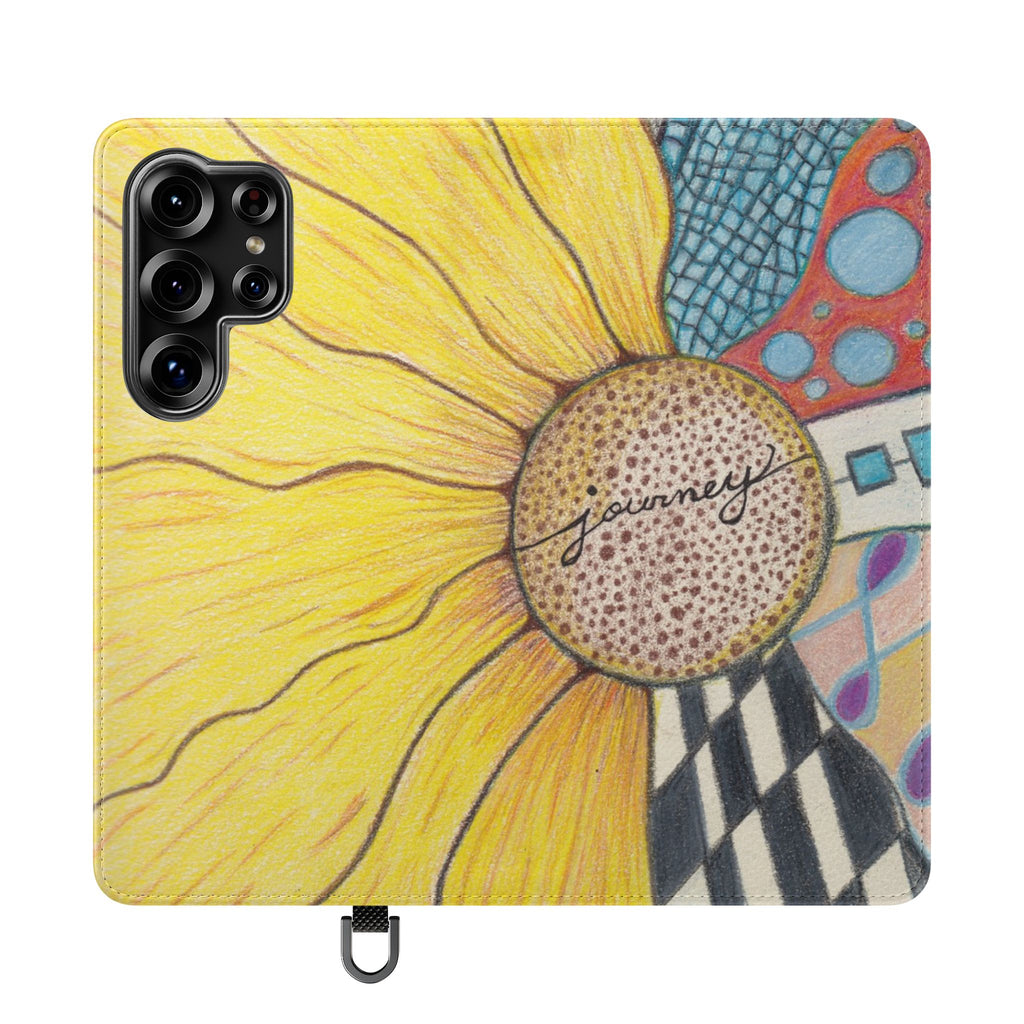 Phone Case, Sunflower Journey Flip Case – Artistic Floral