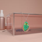 Jewelry, Oval Necklace - Dragonfly on a Leaf Pendant