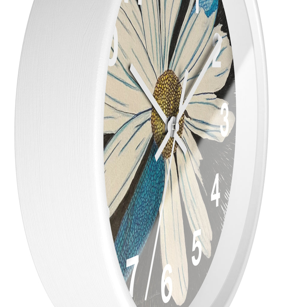 Wall clock with floral design on a white background