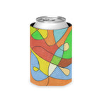 Colorful can cooler with abstract design on a white background