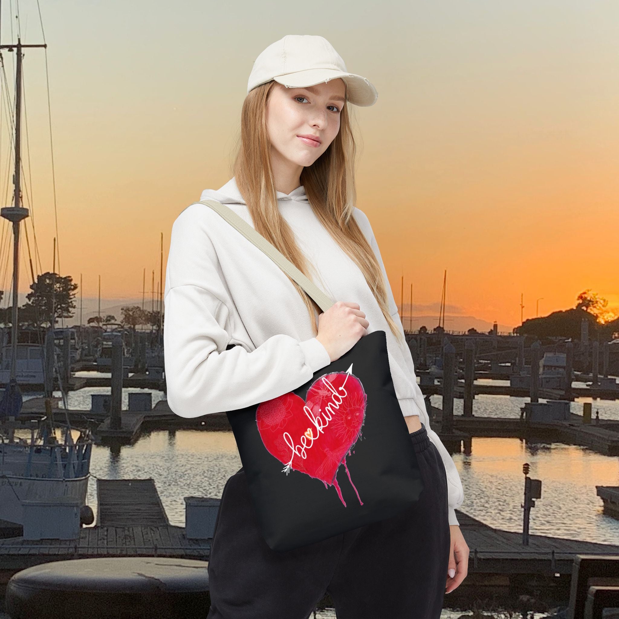 Bag, Be Kind Heart Tote Bag — Personalized Inspirational Canvas Tote