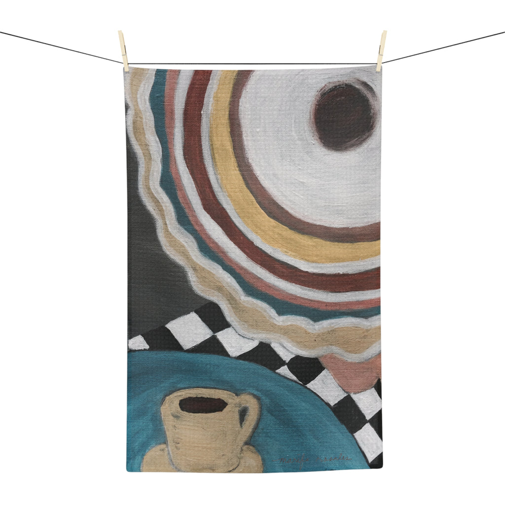 Tea Towel, Woman at a Cafe — Original Acrylic Painting by Marife Rosales