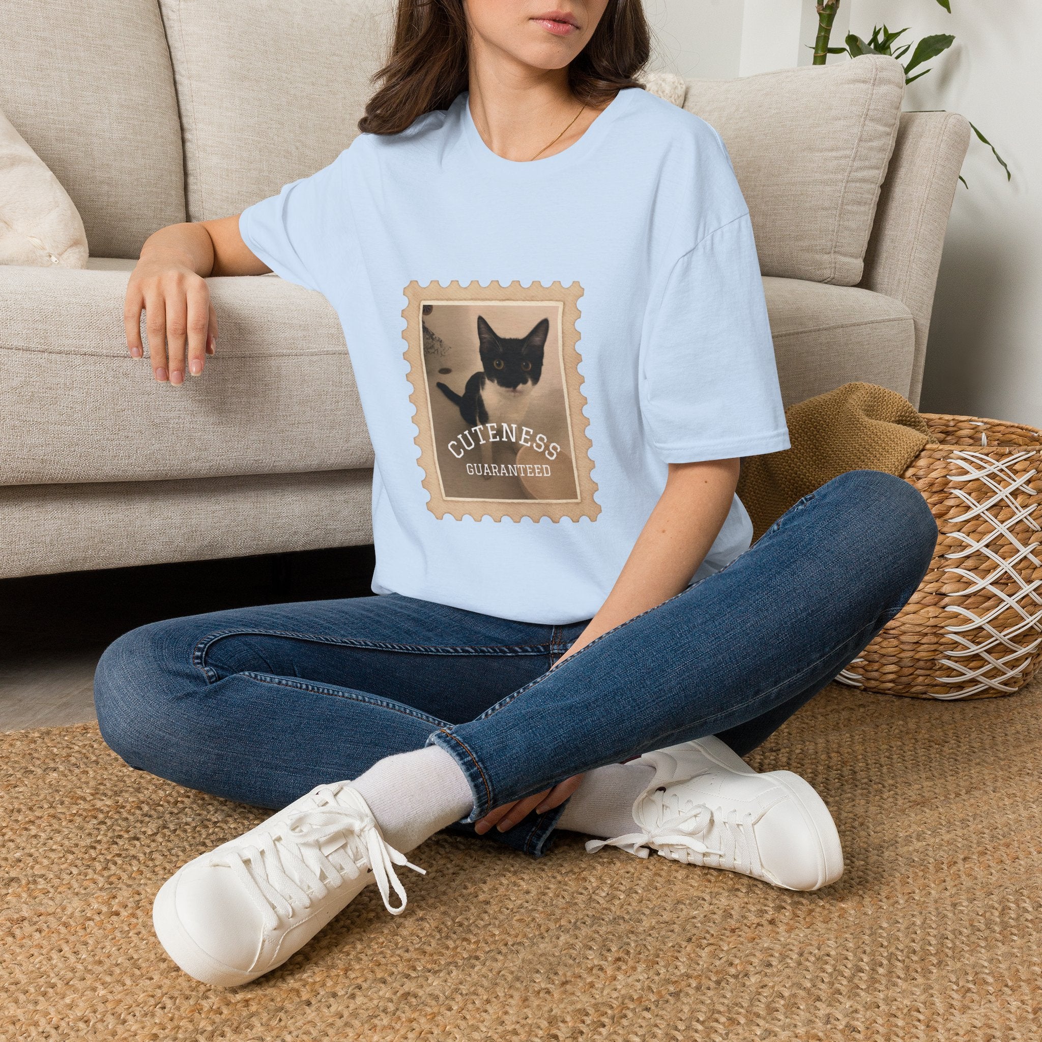 Cat Stamp T-Shirt – 'Cuteness Guaranteed' Vintage Photo Tee