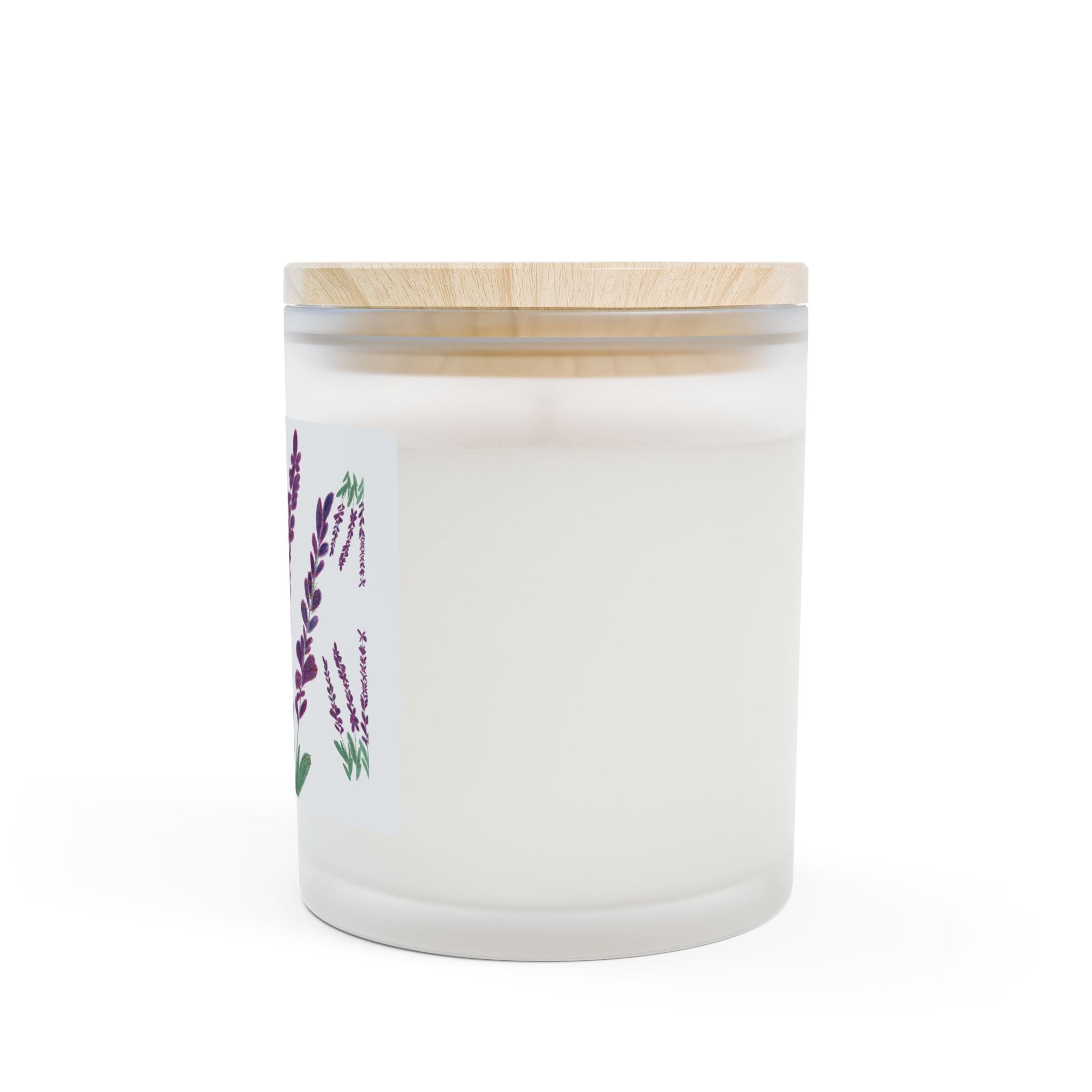Candle, Lavender Plant Drawing — Frosted Glass | Wooden Wick