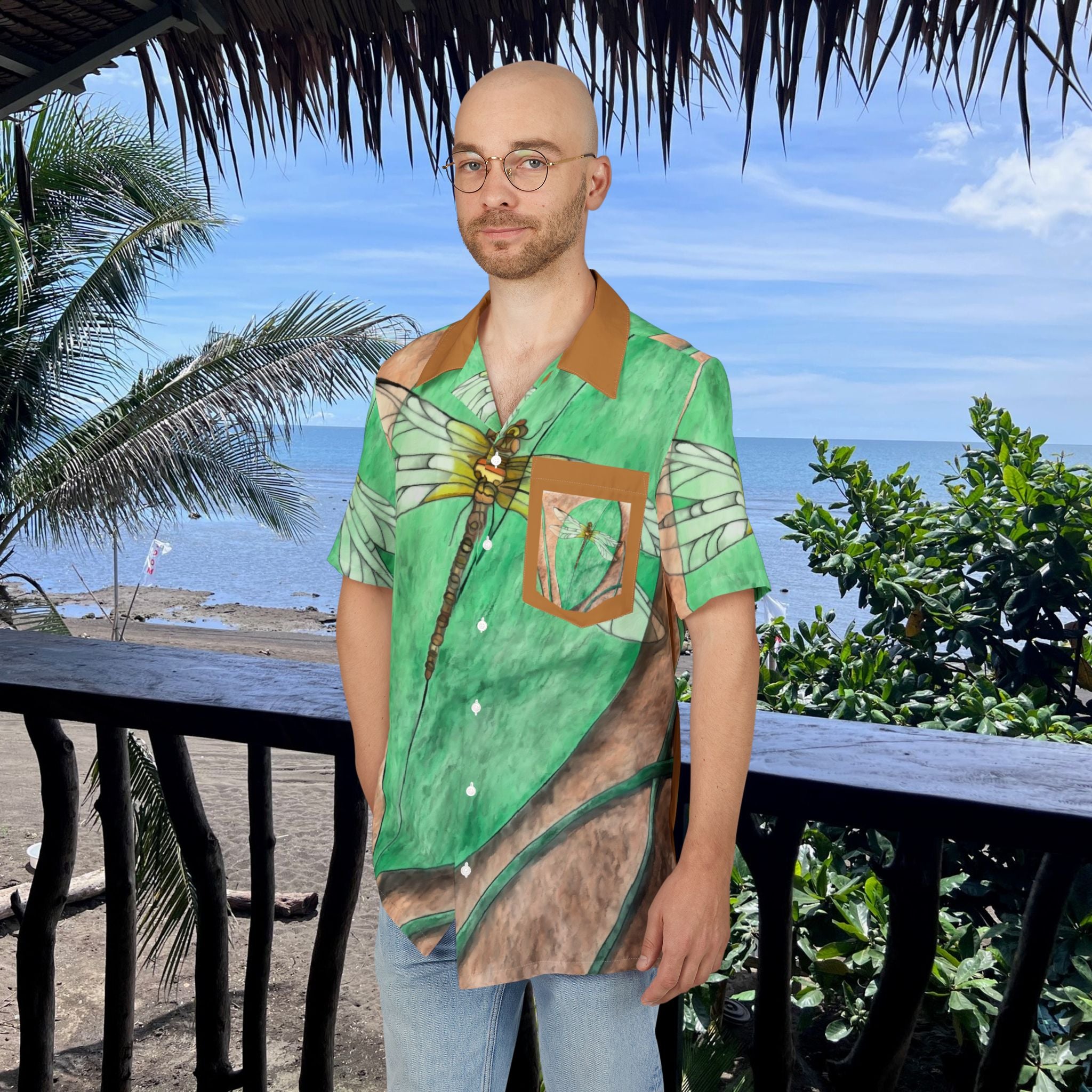 Shirt, Dragonfly on a Leaf Hawaiian Shirt (multiple sizes)