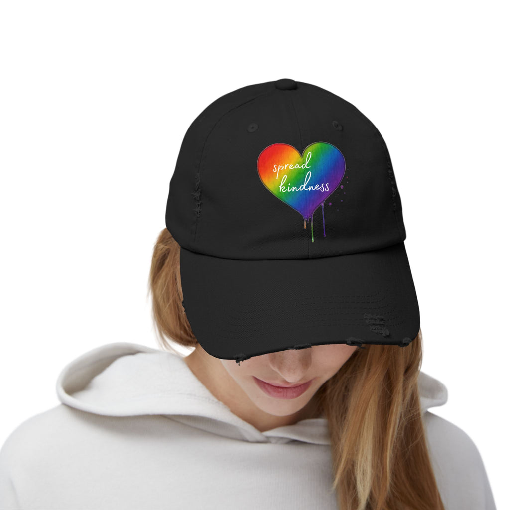 Cap, Rainbow Drip Heart "Spread Kindness" - Distressed