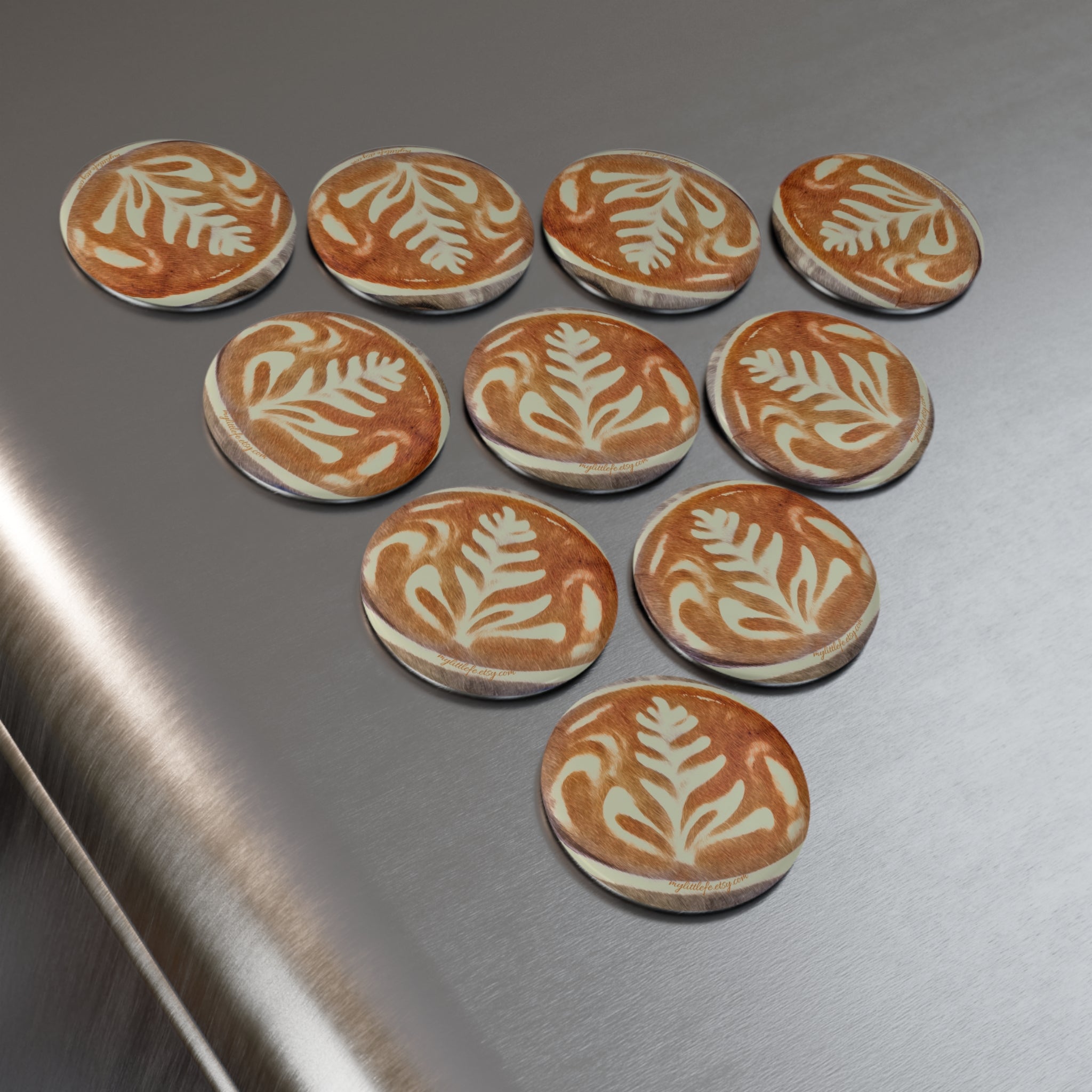Coffee Art Round Button Magnet — Decorative Coffee Cup Magnet
