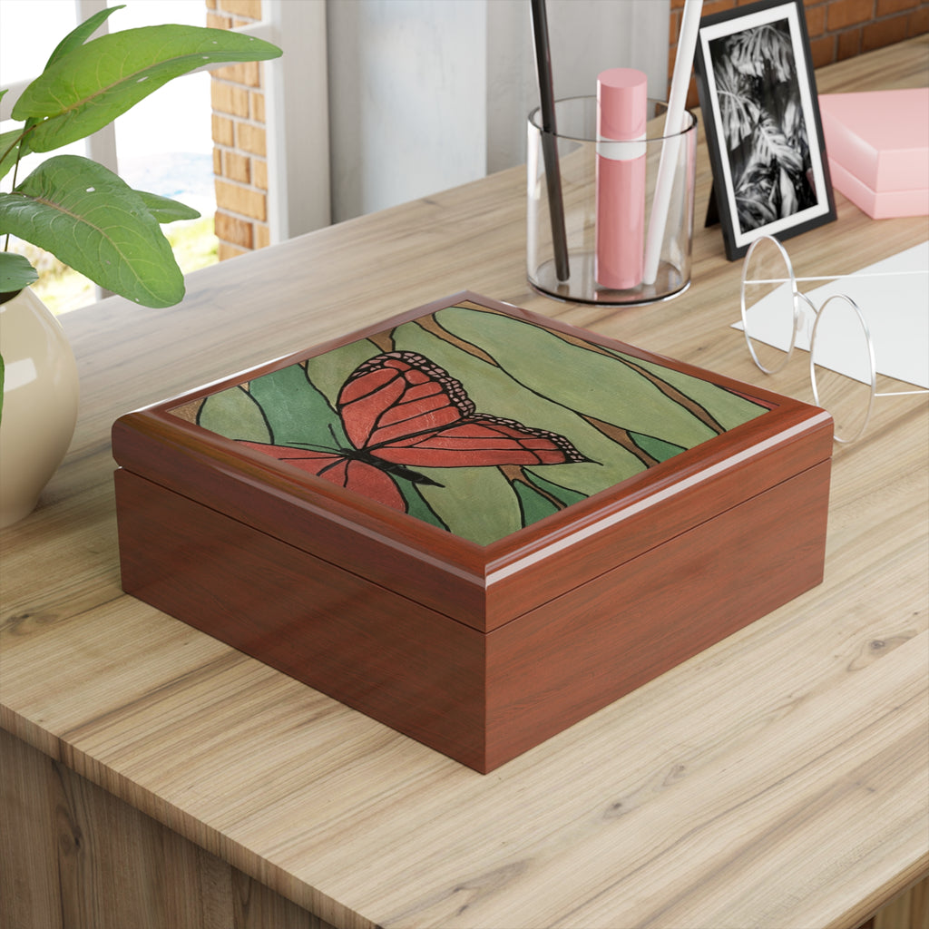 Jewelry Box, Mettalic Butterfly Painting
