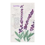 Tea towel with lavender design and text on a white background