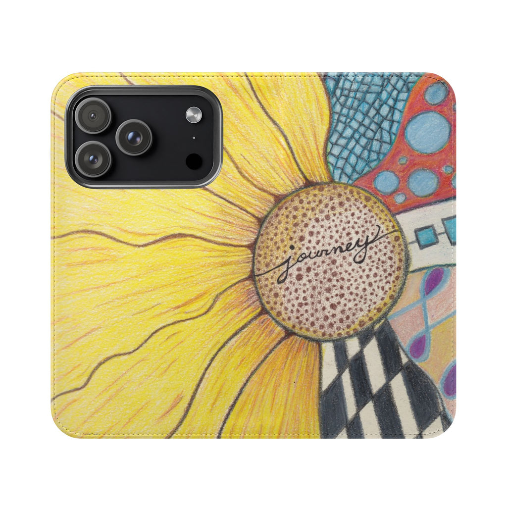 Phone Case, Sunflower Journey Flip Case – Artistic Floral
