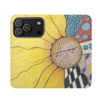 Phone Case, Sunflower Journey Flip Case – Artistic Floral
