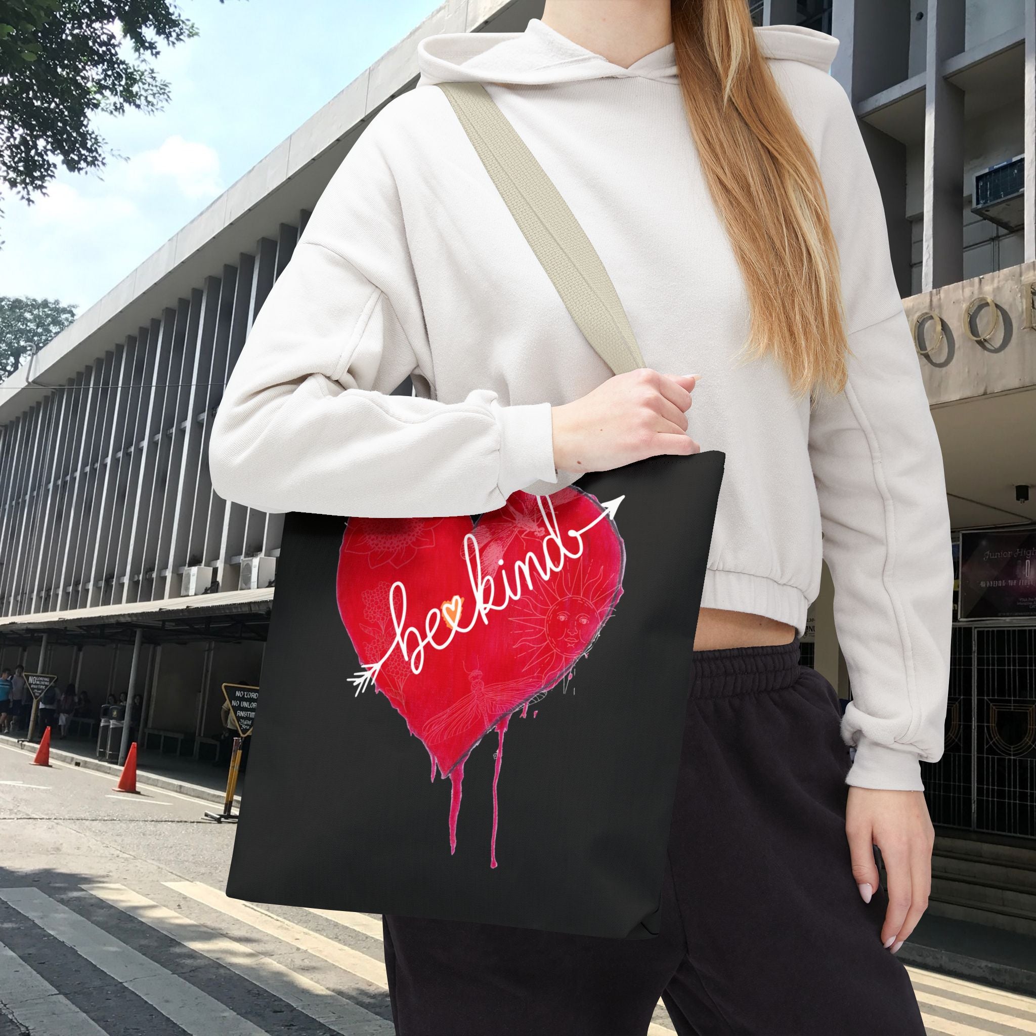 Bag, Be Kind Heart Tote Bag — Personalized Inspirational Canvas Tote