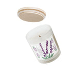 Candle, Lavender Plant Drawing — Frosted Glass | Wooden Wick