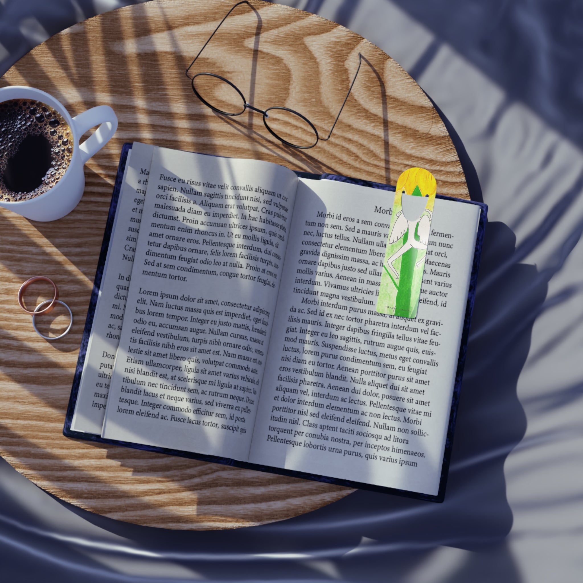 Bookmark - Whimsical Stick Angel Climbing Sunflower Design