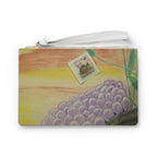 Pouch with floral design and postcard on a white background