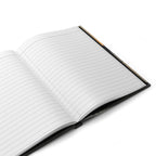 Open notebook with lined pages on a white background
