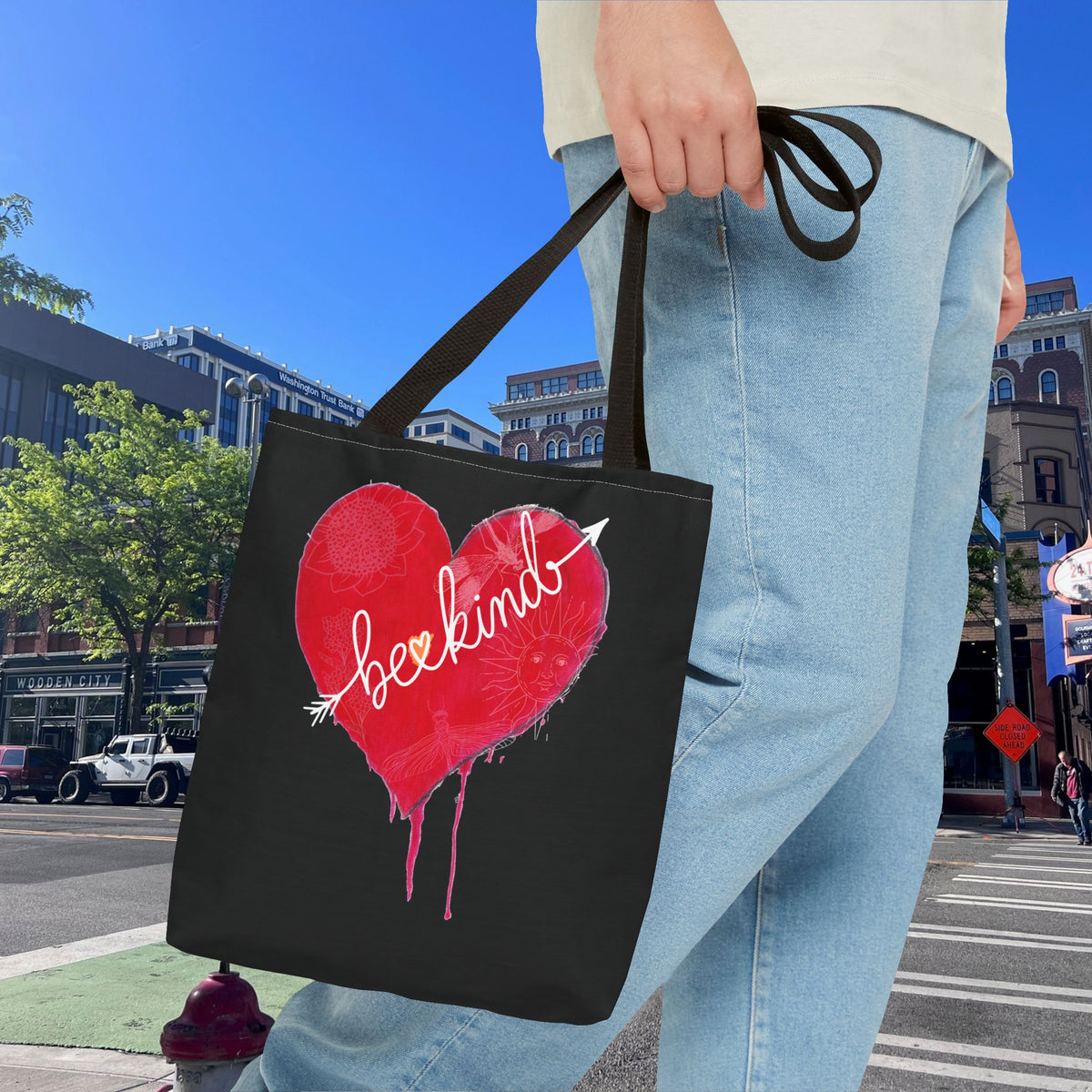 Bag, Be Kind Heart Tote Bag — Personalized Inspirational Canvas Tote