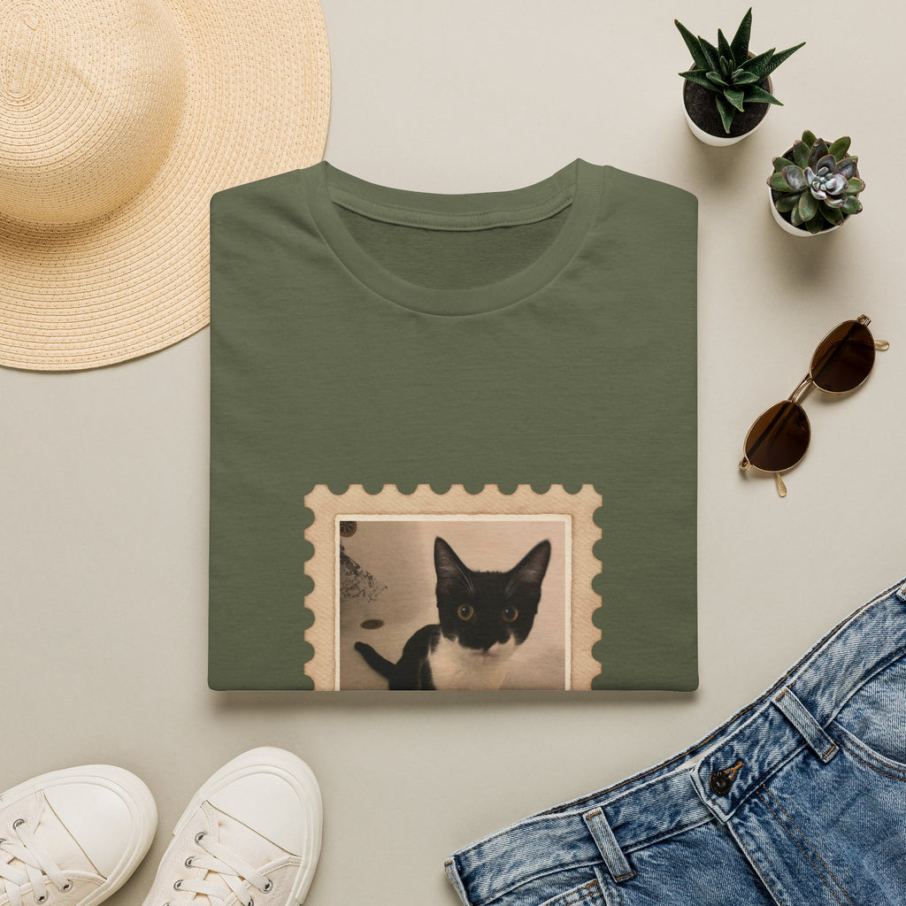 Cat Stamp T-Shirt – 'Cuteness Guaranteed' Vintage Photo Tee