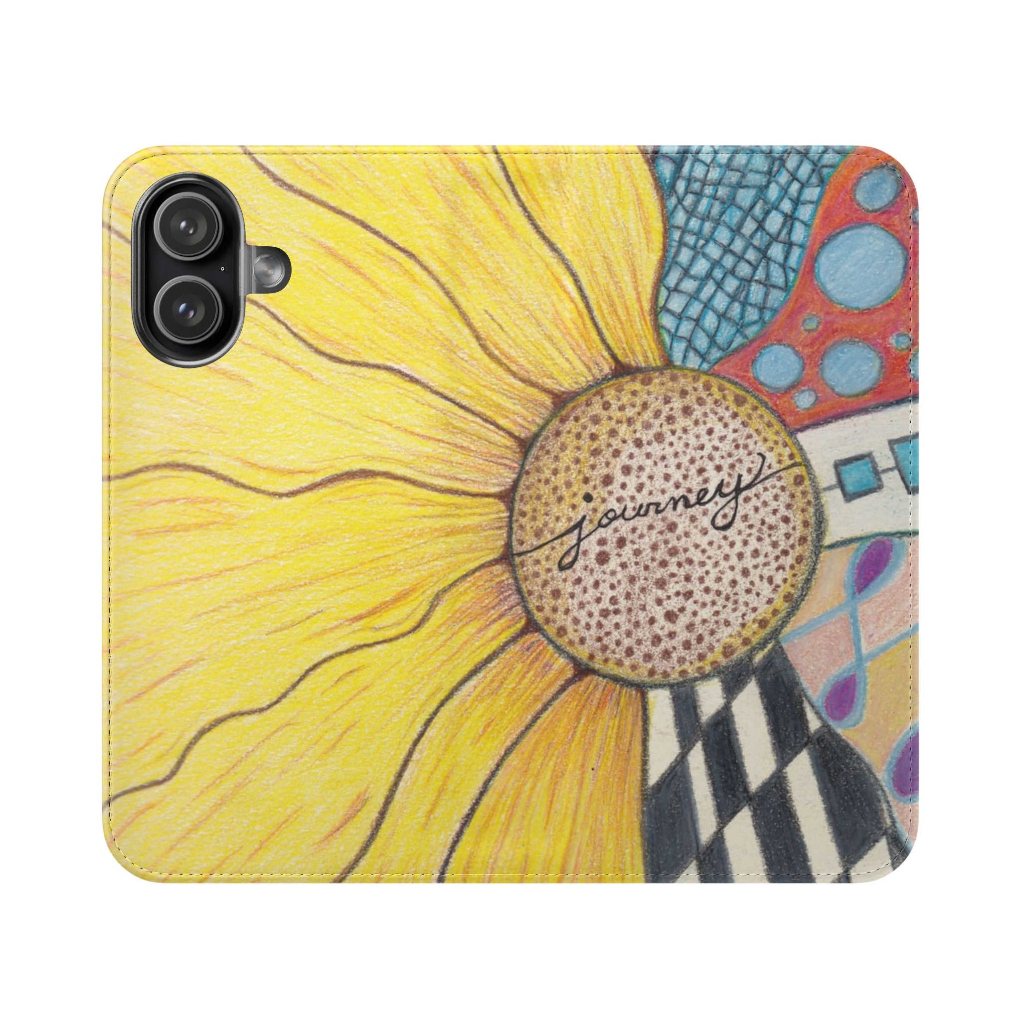 Phone Case, Sunflower Journey Flip Case – Artistic Floral