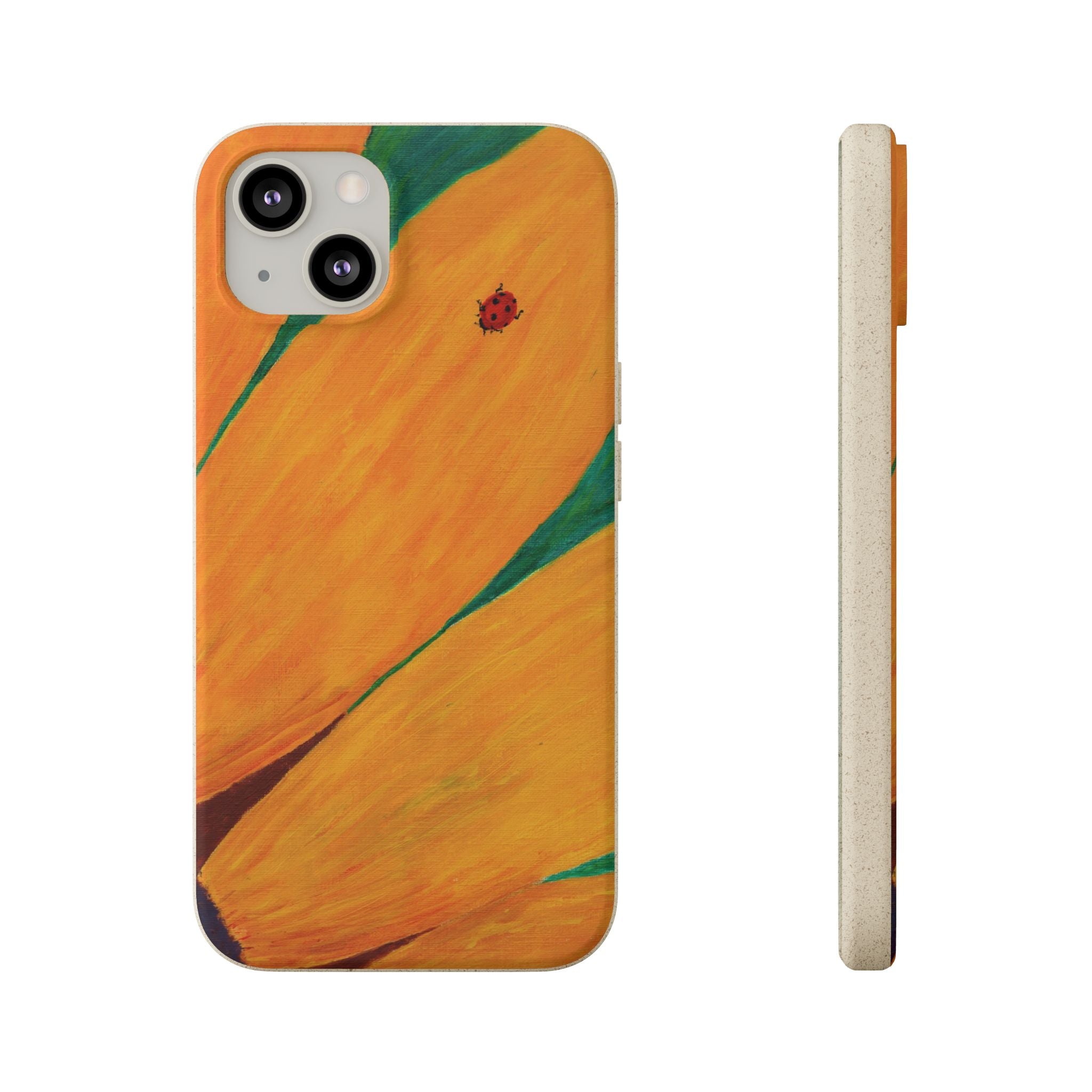 Phone Case with Print of Ladybug on Sunflower Painting| Biodegradable
