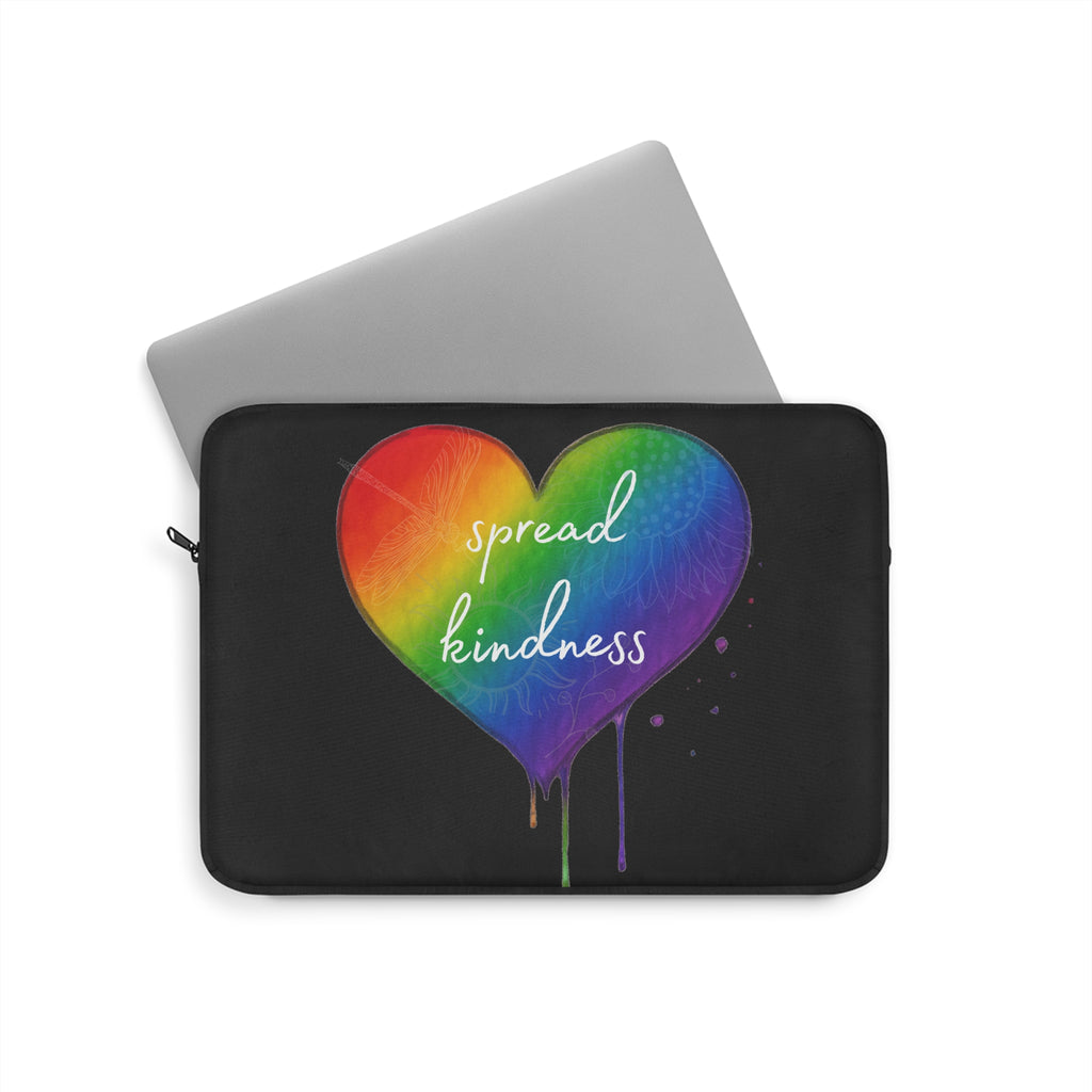 Rainbow Heart "Spread Kindness" Laptop Sleeve — Protective Sleeve with Drip Art