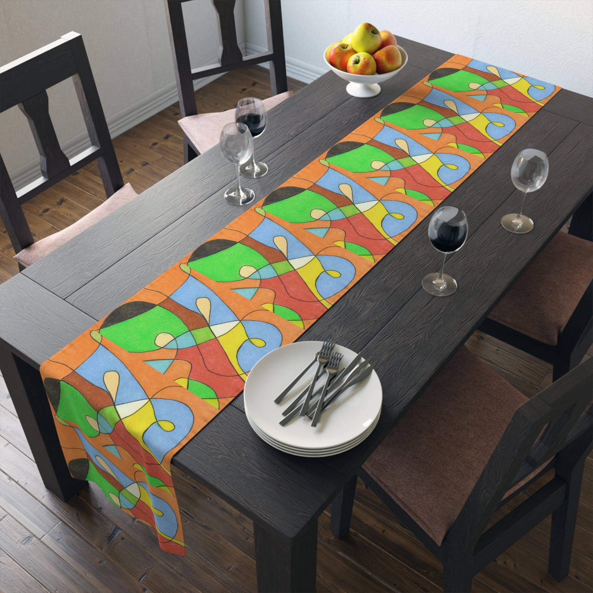 Table Runner, Abstract Colorblock  — Bright Modern Dining Decor