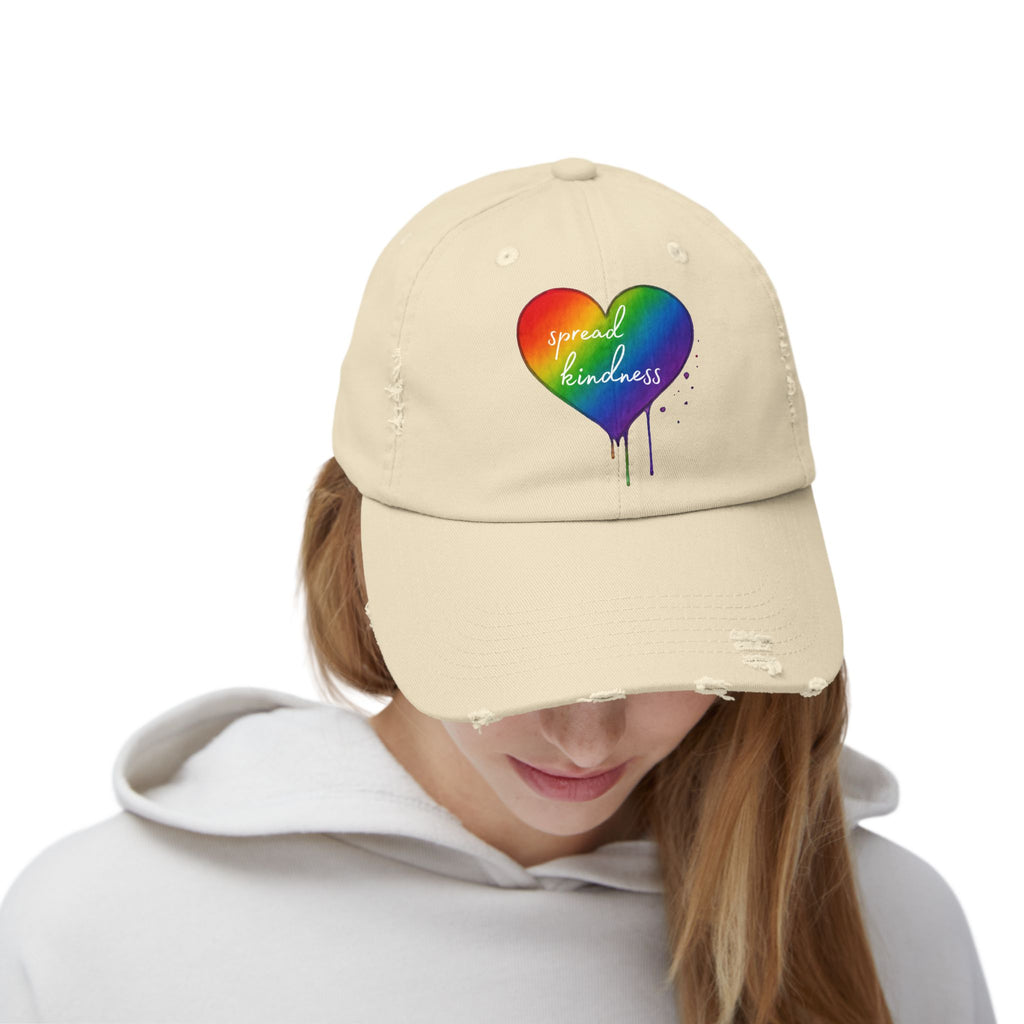 Cap, Rainbow Drip Heart "Spread Kindness" - Distressed