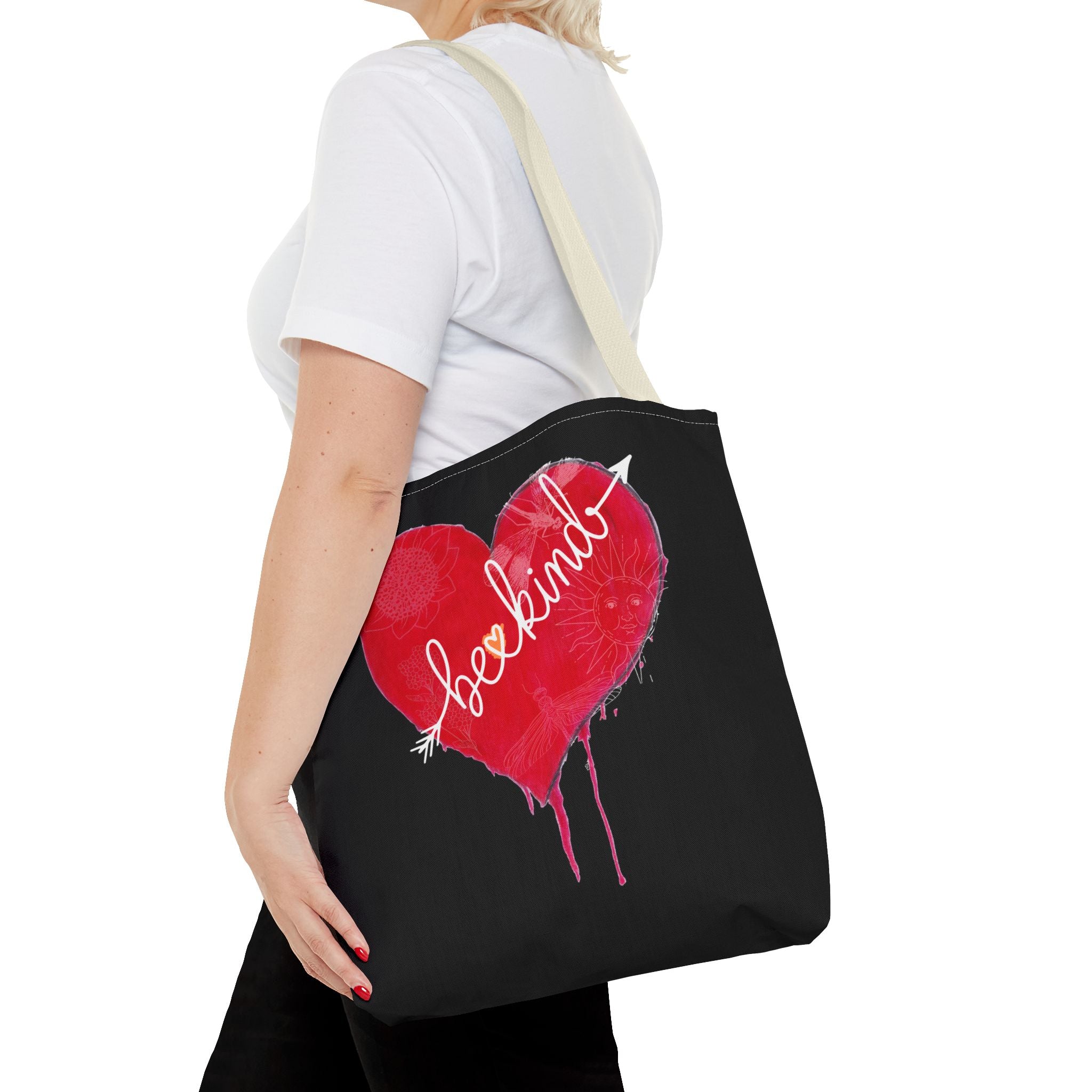Bag, Be Kind Heart Tote Bag — Personalized Inspirational Canvas Tote