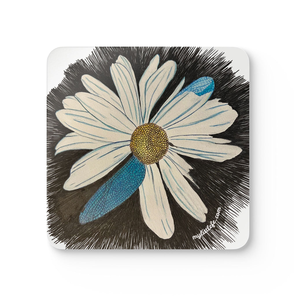 Coaster Set, Daisy Dragonfly Wings Design