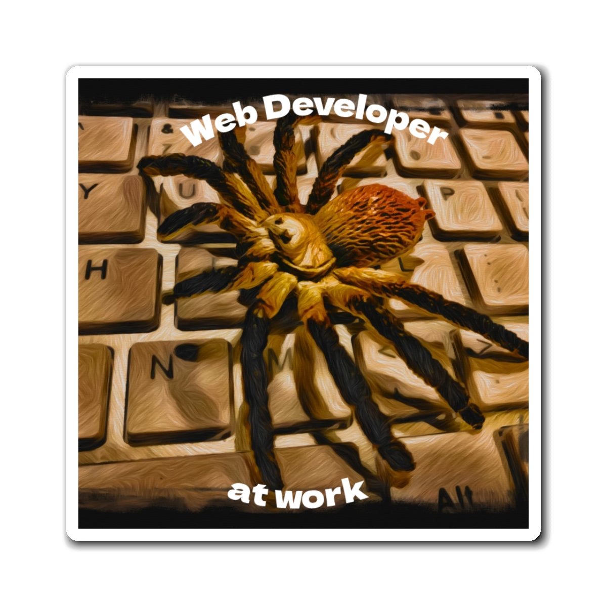 Magnet — "Web Developer at Work" Spider on Keyboard