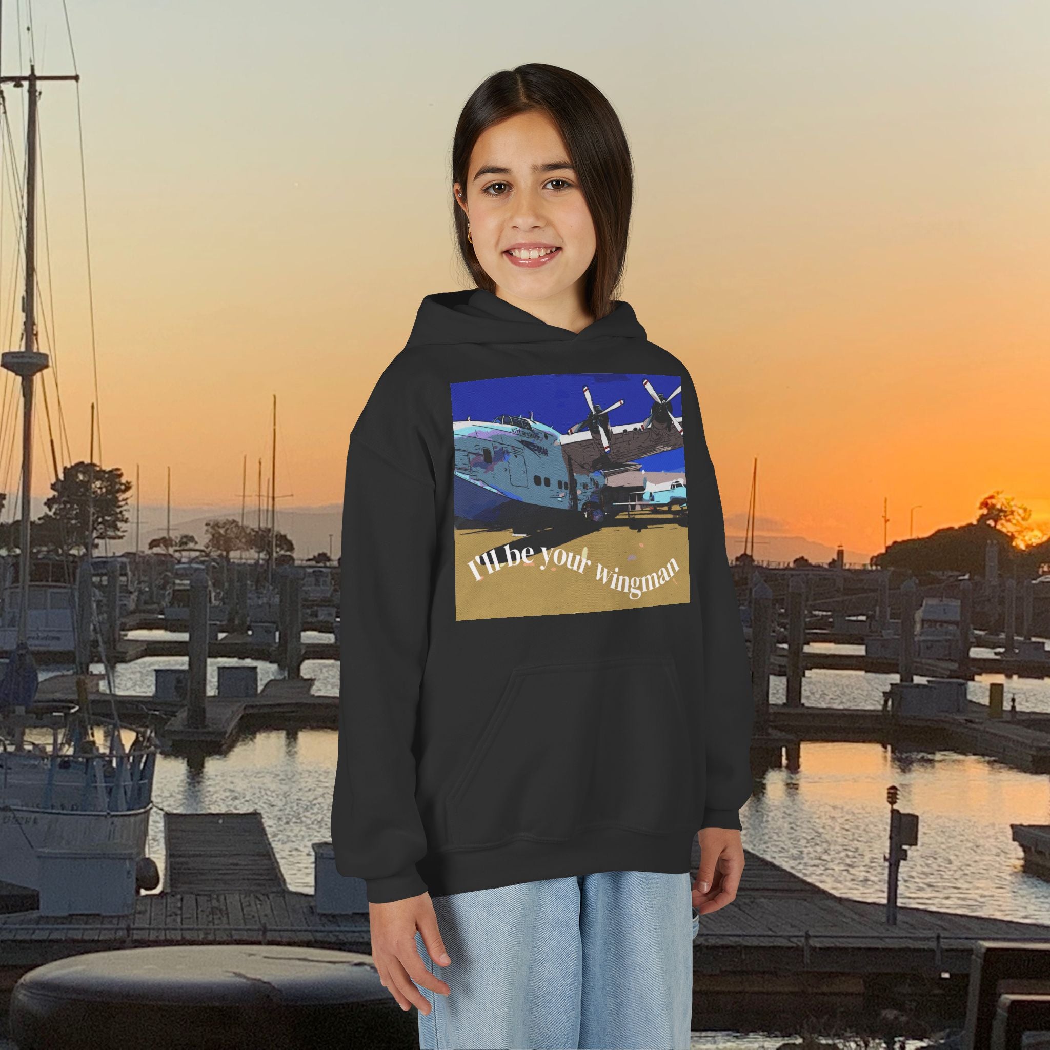 Shirt, Kids Youth Wingman Hoodie - Airplane Photo Design - Personalizable