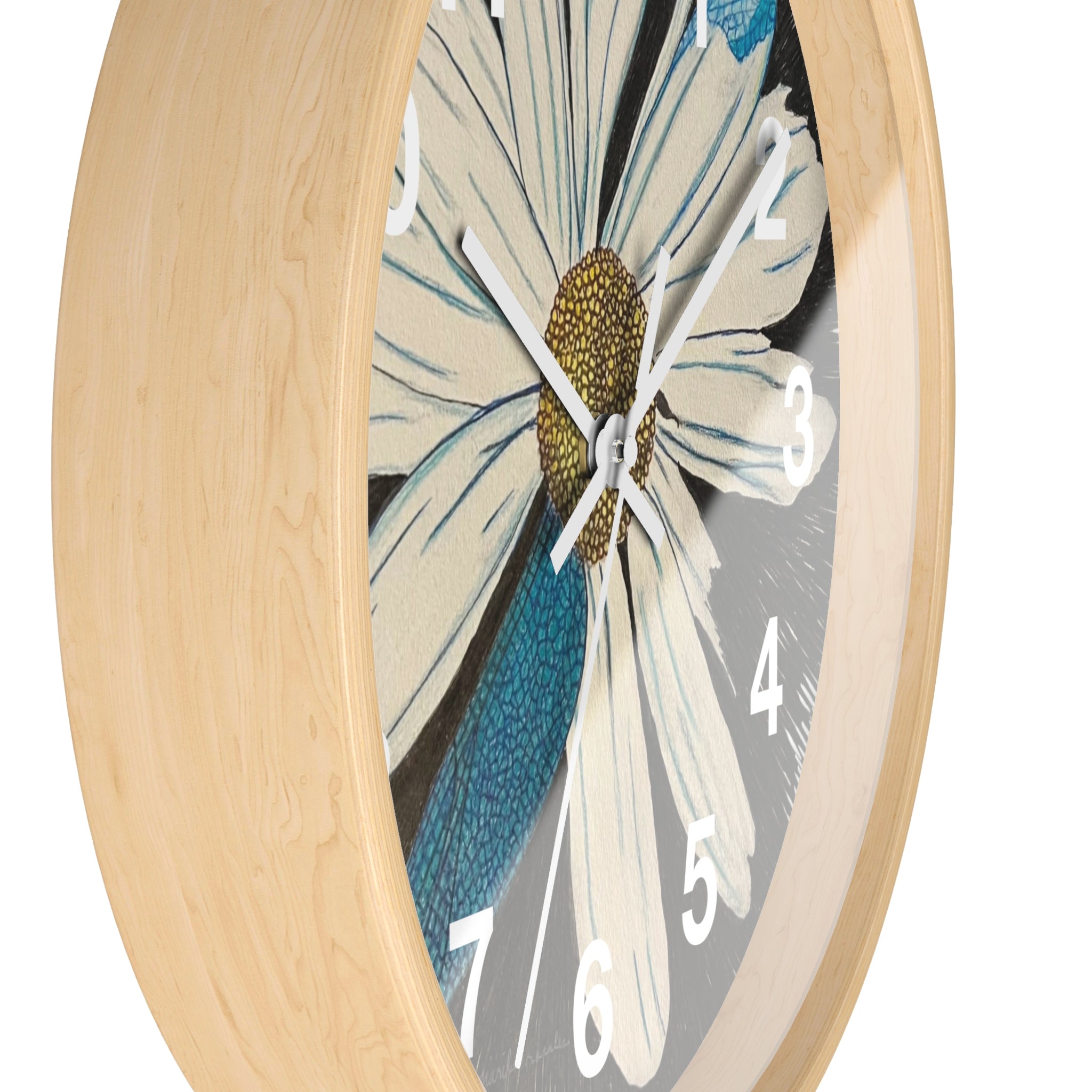 Wall clock with floral design on a white background