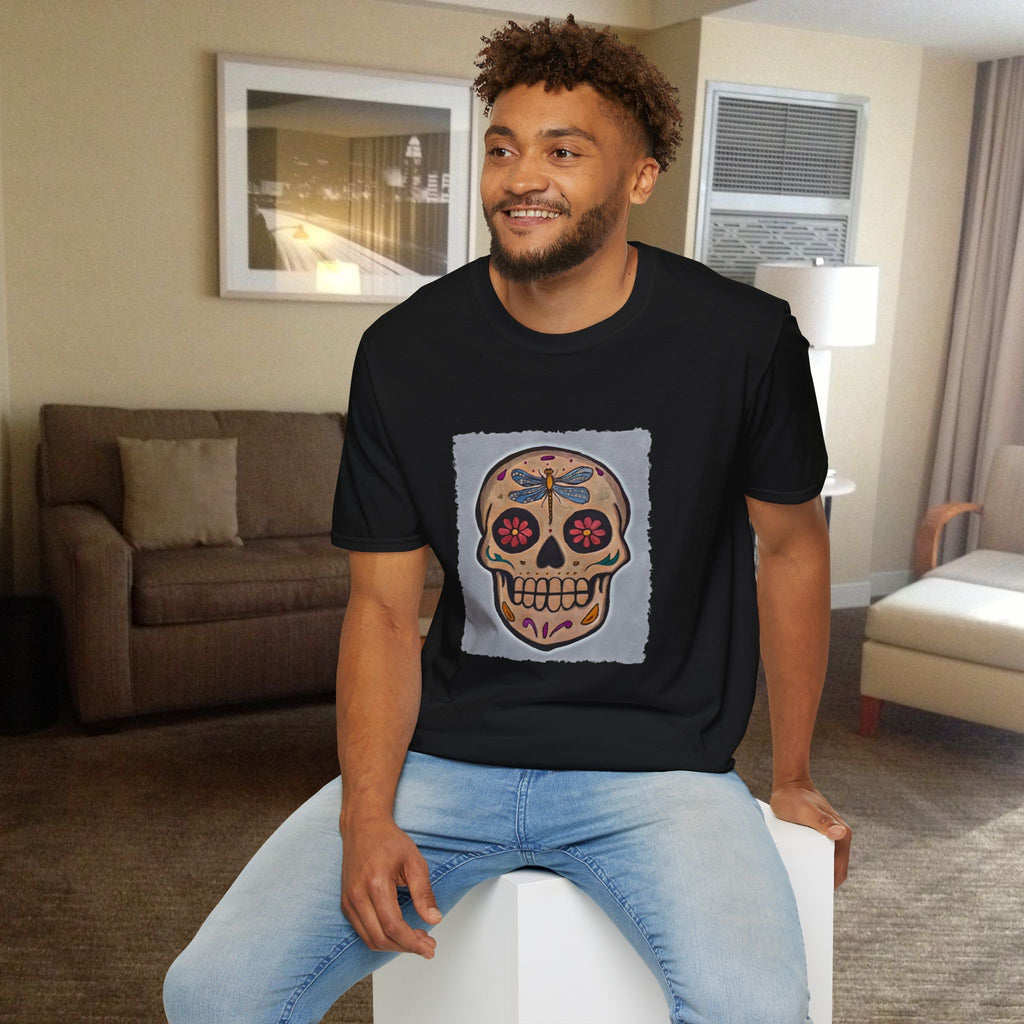 Shirt, Day of the Dead Sugar Skull - Dragonfly Floral Calavera Tee